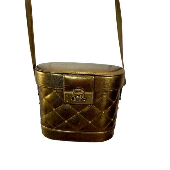 Vintage Metallic Gold Quilted Shoulder Bag - Picture 3 of 4